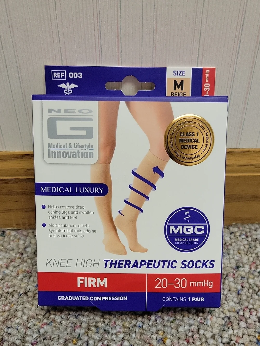 Knee High Therapeutic Socks - Beige (Firm 20-30 mmHg) Medium New Compression